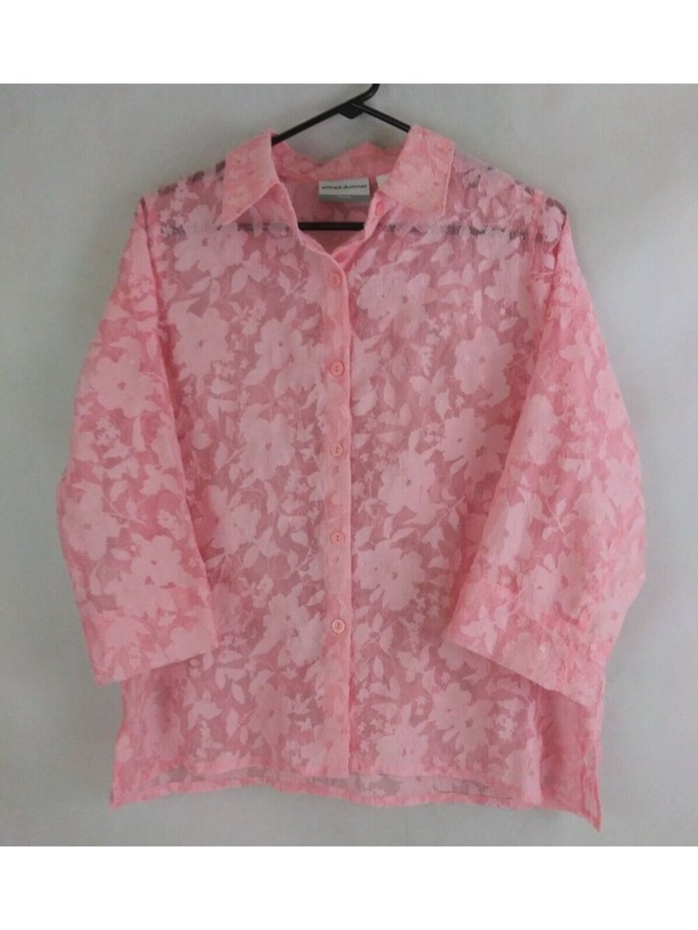 Alfred Dunner Petite Sheer Pink Floral Button-Up Blouse Size 12P